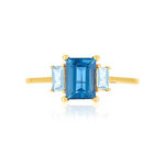 Bague or 375 jaune topazes traitées London Blue et Sky Blue - vue 3