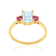 Bague or 375 jaune topazes traitées sky blue et roses