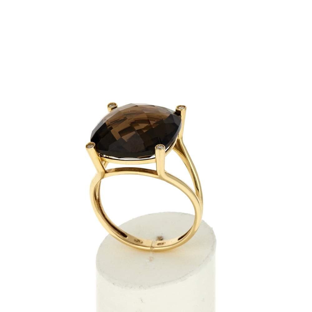 Bague or 375 jaune diamants et quartz fumé - vue 2