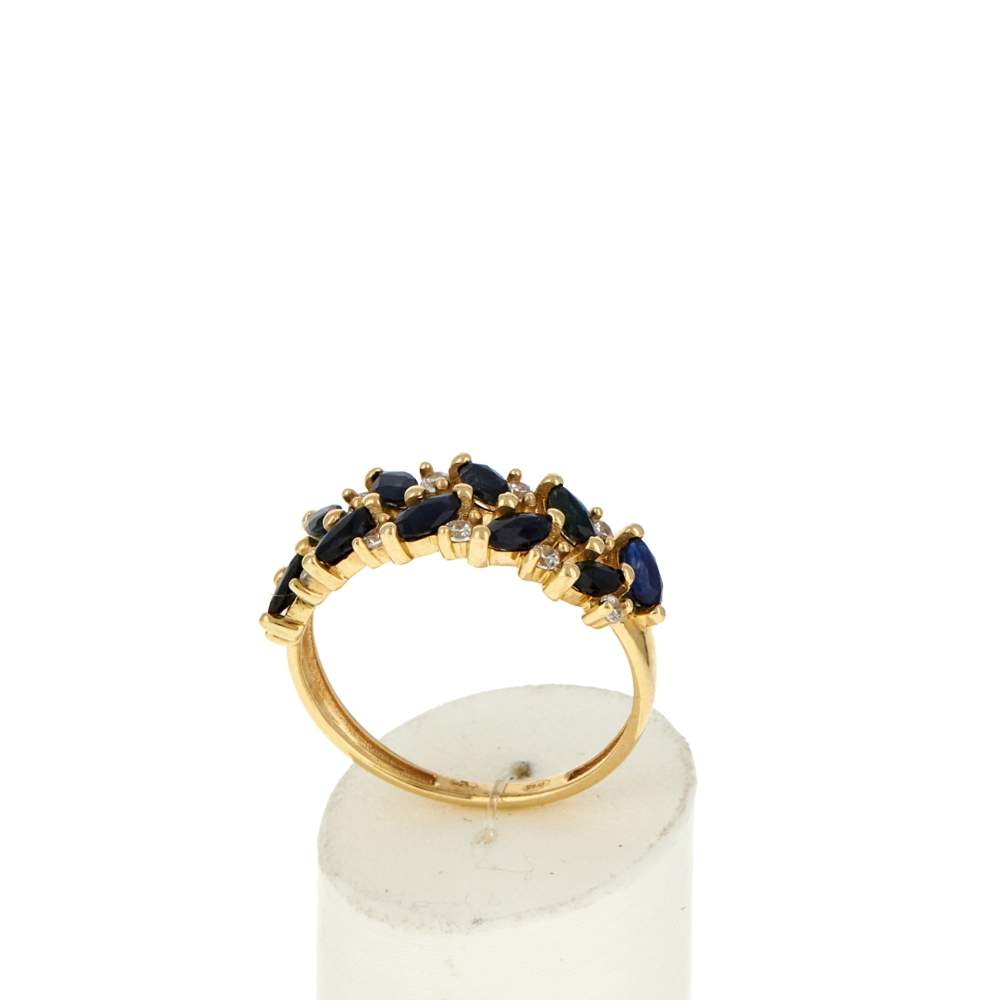 Bague or 375 jaune saphirs et zirconias - vue 2
