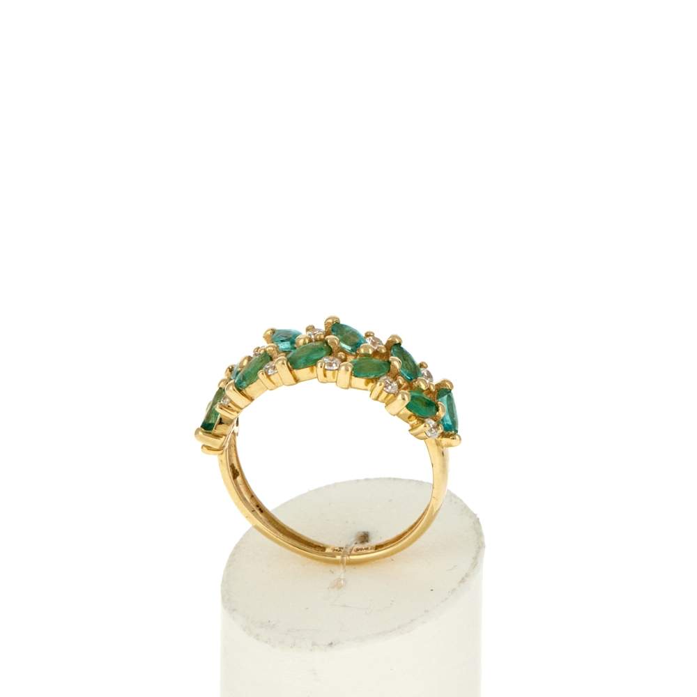 Bague or 375 jaune émeraudes et zirconias - vue 2