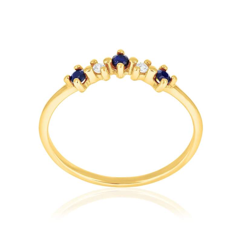 Bague or 375 jaune saphirs et zirconias - vue 1
