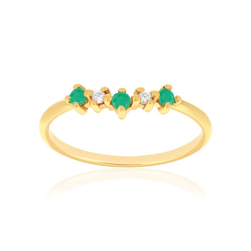 Bague or 375 jaune émeraudes et zirconias - vue 1