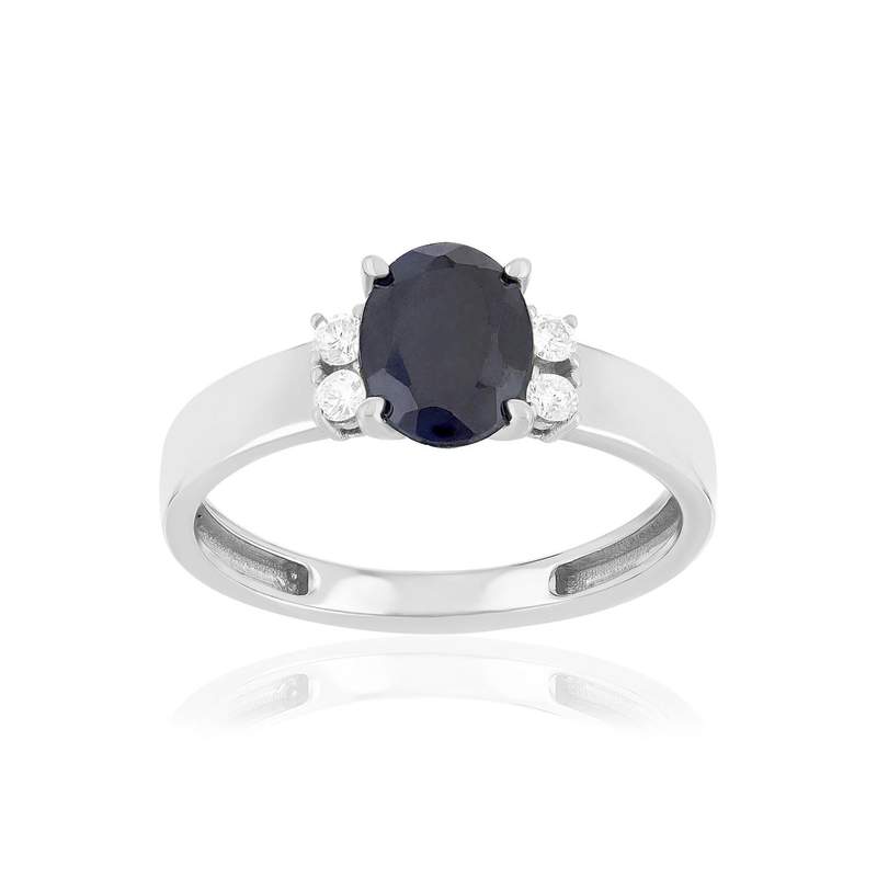 Bague or 750 blanc saphirs diamants - vue 1