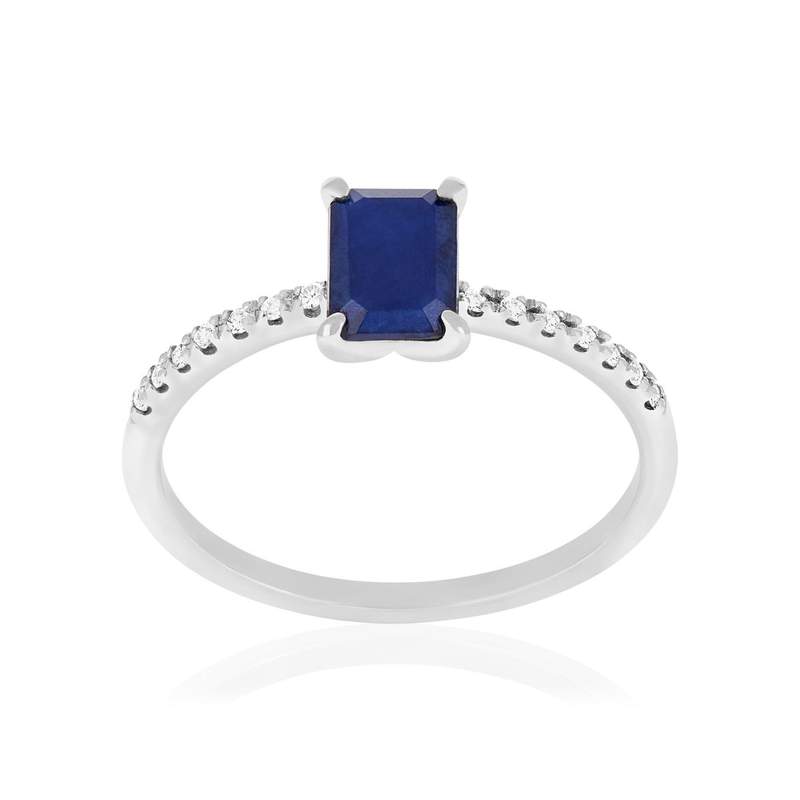 Bague or 750 blanc saphirs et diamants - vue 1