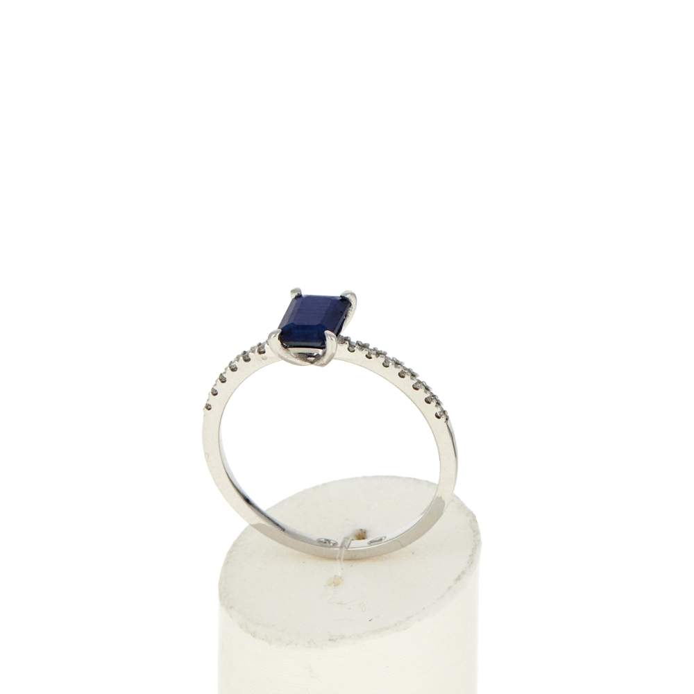 Bague or 750 blanc saphirs et diamants - vue 2