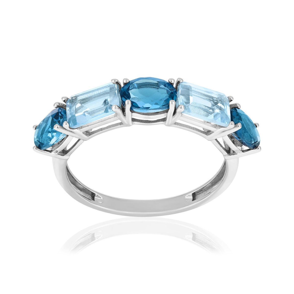 750 white gold ring with London Blue and Sky Blue treated topazes
