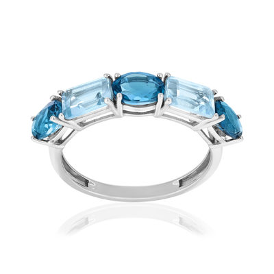 Bague or 750 blanc topazes traitées London Blue et Sky Blue
