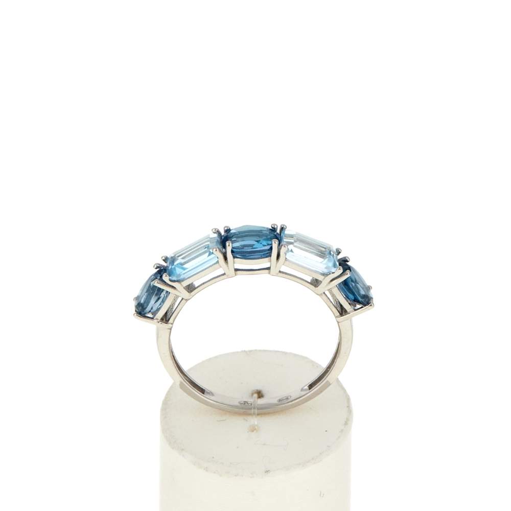 Bague or 750 blanc topazes traitées London Blue et Sky Blue - vue 1