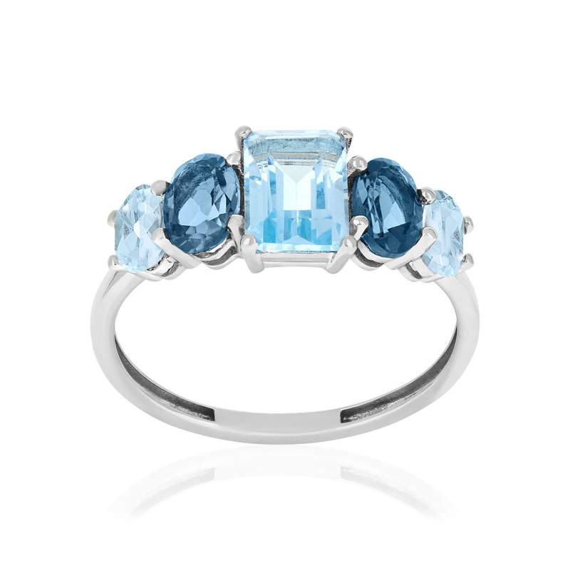 Bague or 750 blanc topazes traitées sky blue et london blue - vue 1