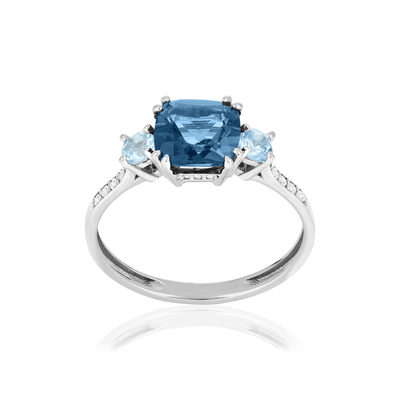 Bague or 750 blanc topazes traitées london blue, sky blue et zirconias - vue 1
