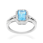 Bague or 750 blanc topaze traitée sky blue et zirconias - vue 1