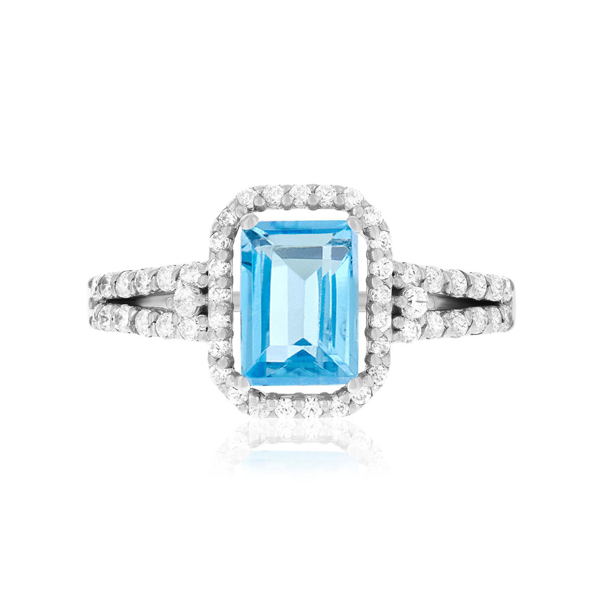 Bague or 750 blanc topaze traitée sky blue et zirconias - vue 3