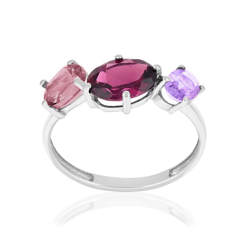 Bague or 750 blanc grenat rhodolites améthystes et topazes traitées - vue 1