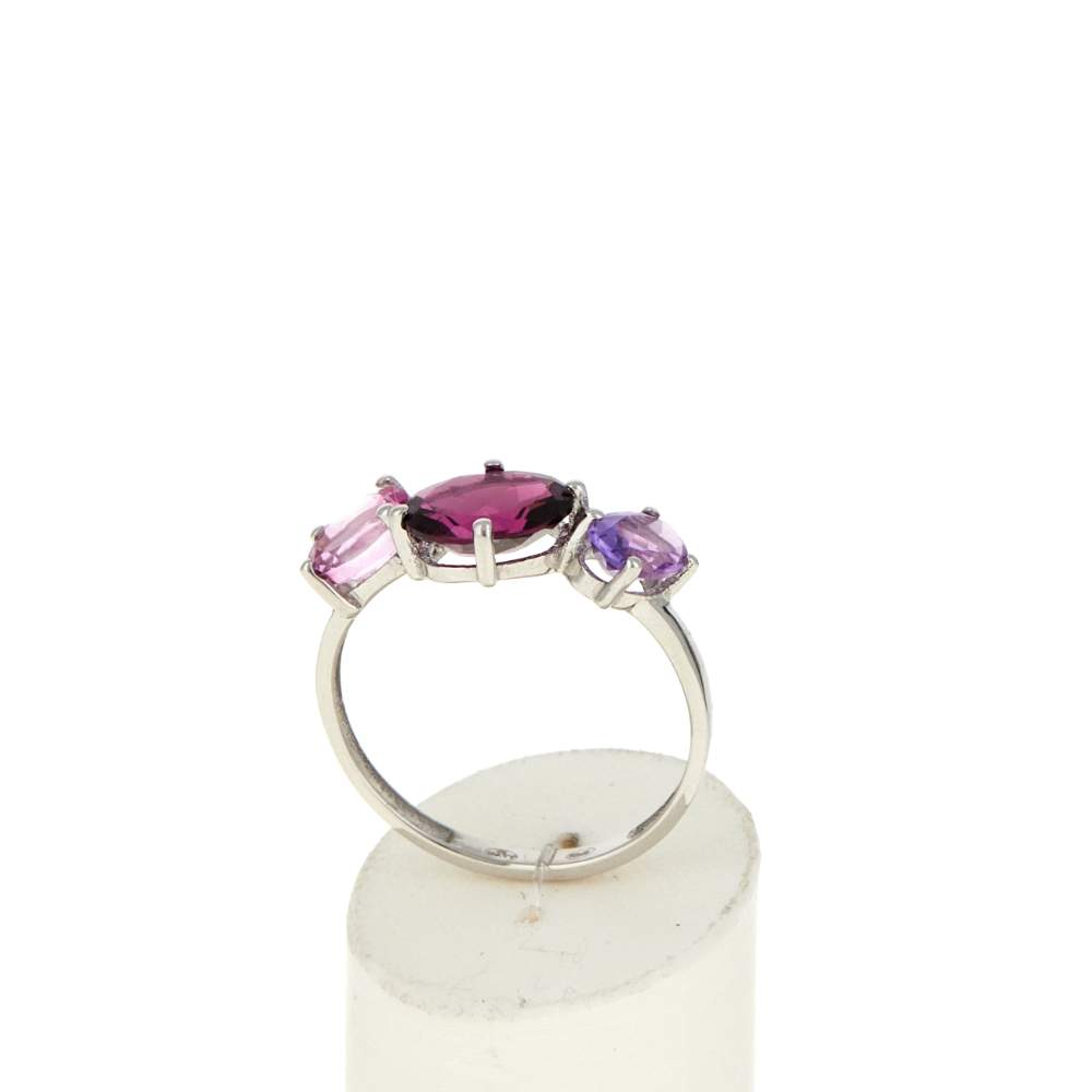 Bague or 750 blanc grenat rhodolites améthystes et topazes traitées - vue 2