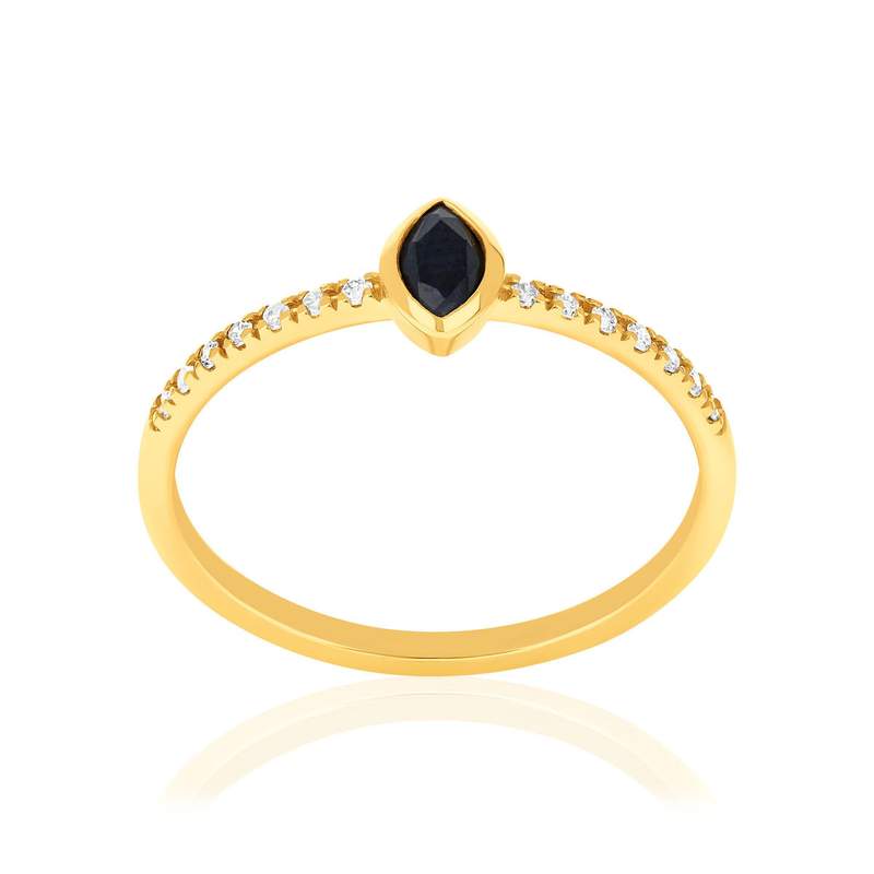 Bague or 750 jaune saphirs et diamants - vue 1