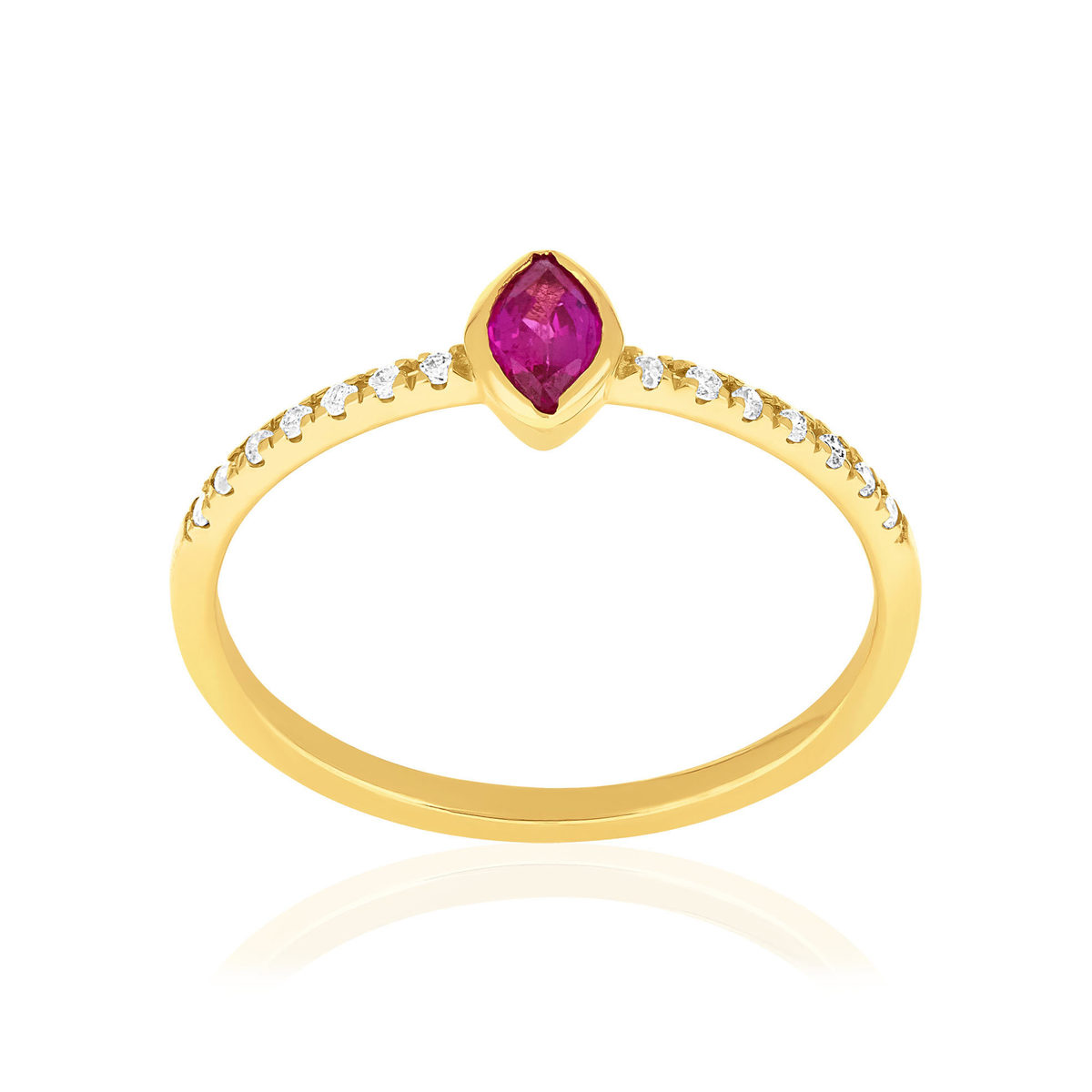 Bague or 750 jaune rubis et diamants