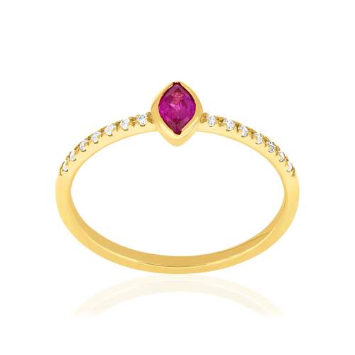 Bague or 750 jaune rubis et diamants