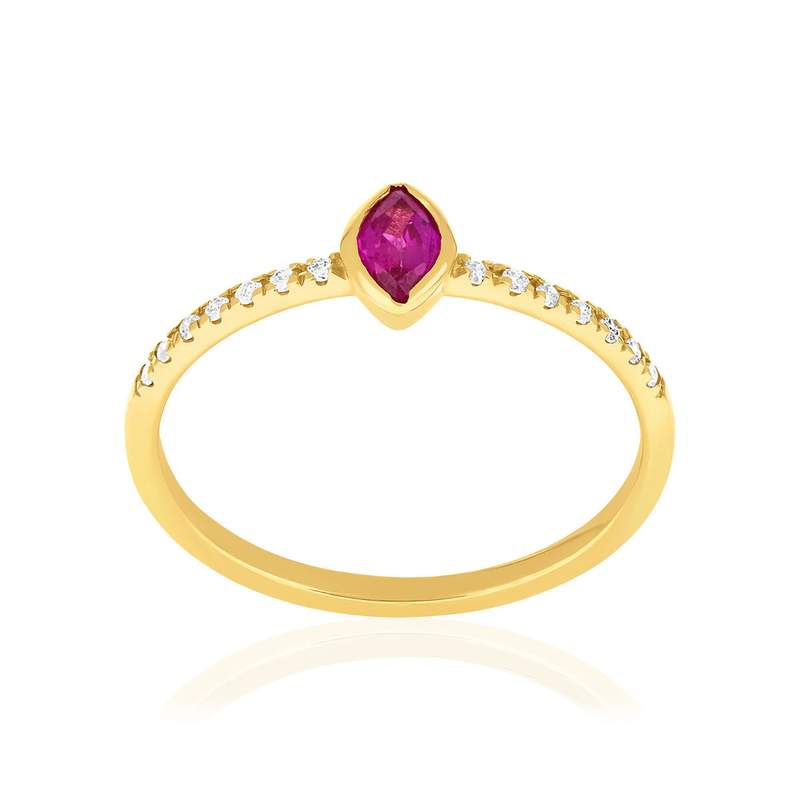 Bague or 750 jaune rubis et diamants - vue 1
