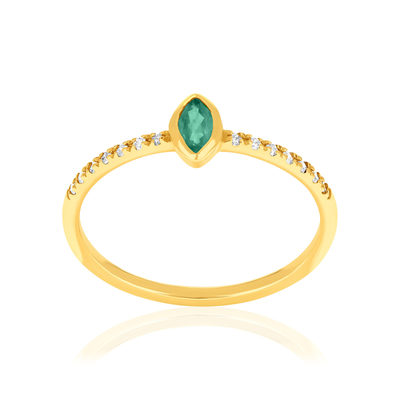 Bague or 750 jaune émeraudes et diamants - vue 1