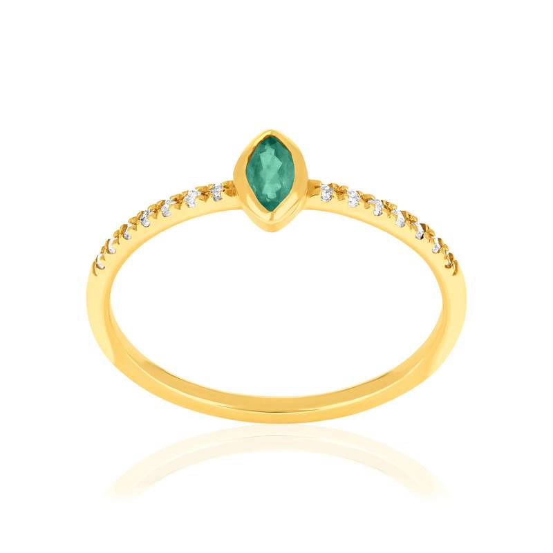 Bague or 750 jaune émeraudes et diamants - vue 1