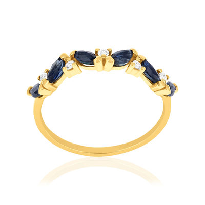750 yellow gold ring with sapphires and diamonds