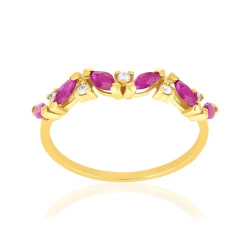 Bague or 750 jaune rubis et diamants