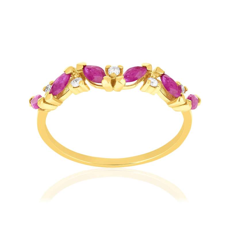 Bague or 750 jaune rubis et diamants - vue 1
