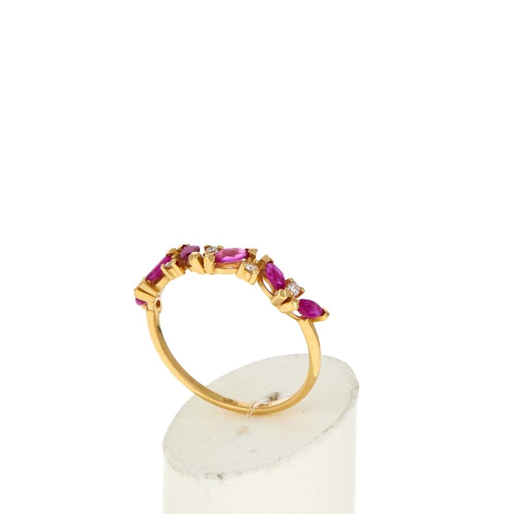 Bague or 750 jaune rubis et diamants - vue 3