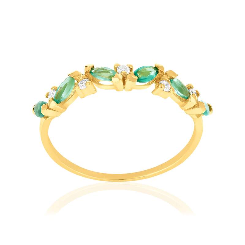 Bague or 750 jaune émeraudes et diamants - vue 1