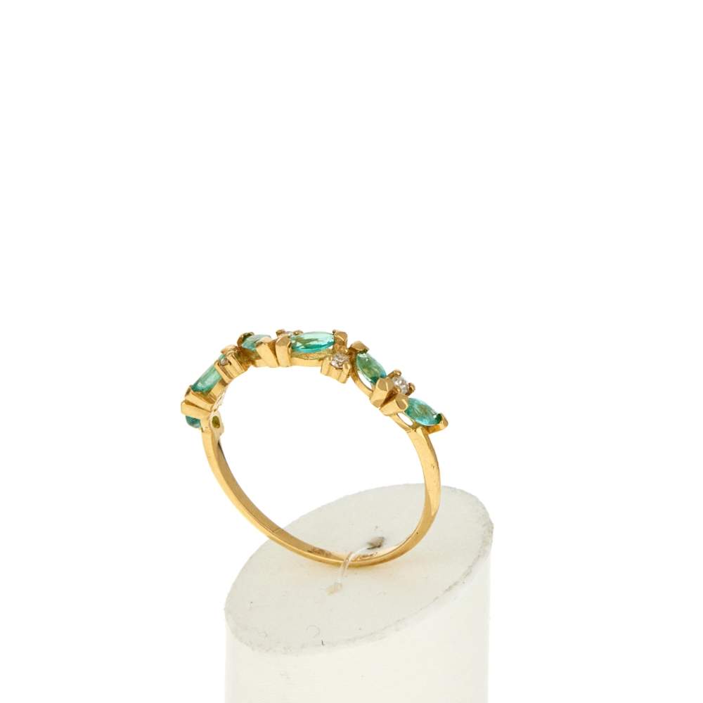 Bague or 750 jaune émeraudes et diamants - vue 3