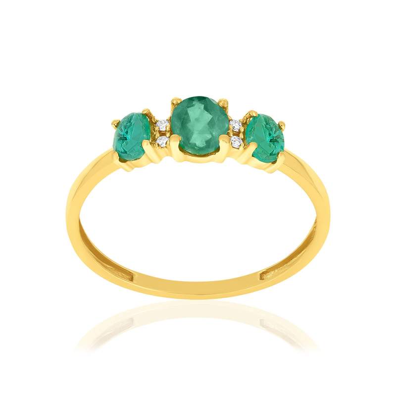 Bague or 750 jaune émeraudes et diamants - vue 1