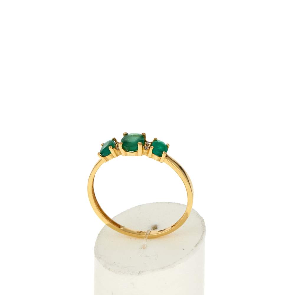 Bague or 750 jaune émeraudes et diamants - vue 2