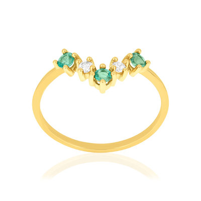 750 geelgouden ring met smaragden en diamanten