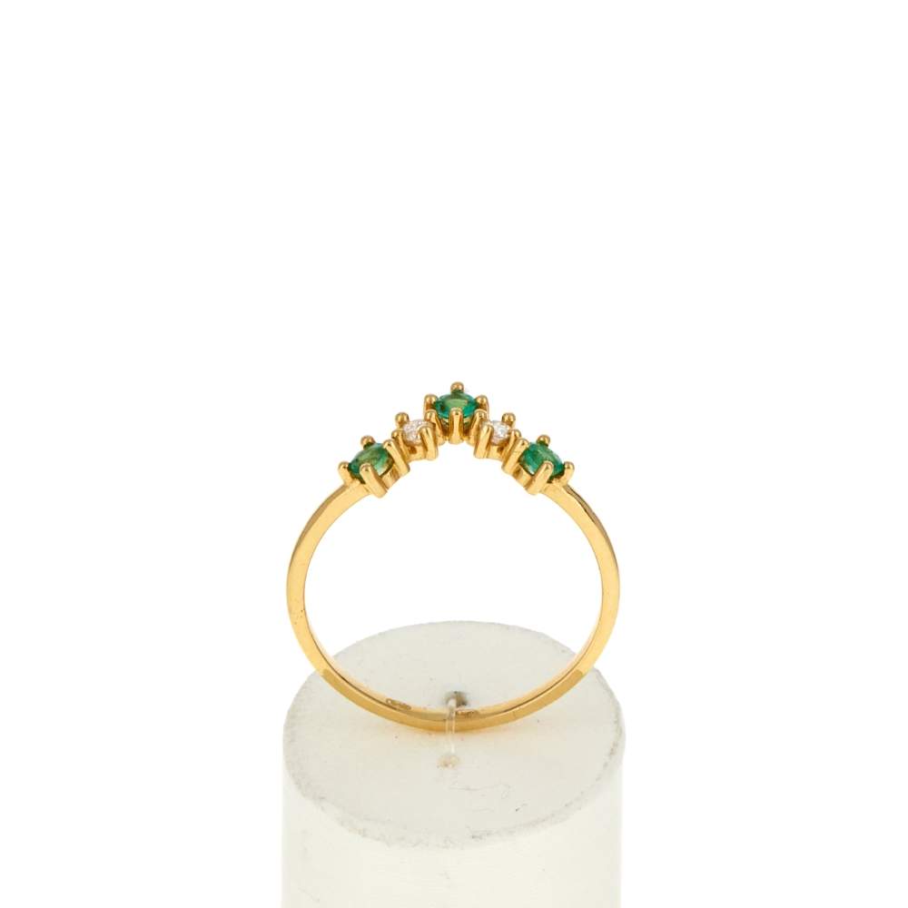 Bague or 750 jaune émeraudes et diamants - vue 1
