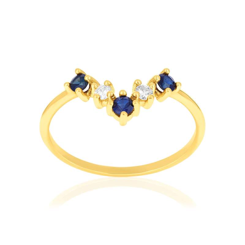 750 yellow gold ring with sapphires and diamonds - view 1