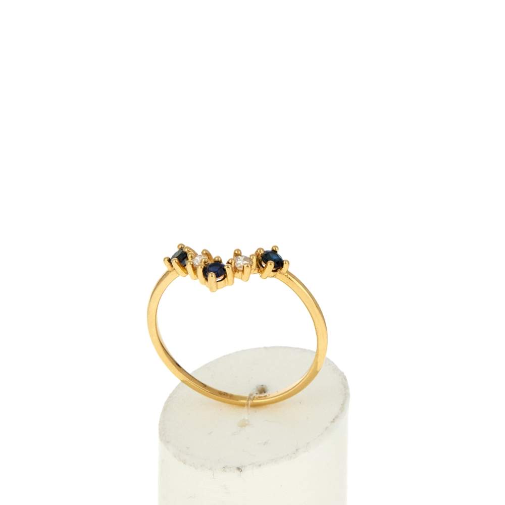 750 Yellow Gold Ring with Sapphires and Diamonds - View 2