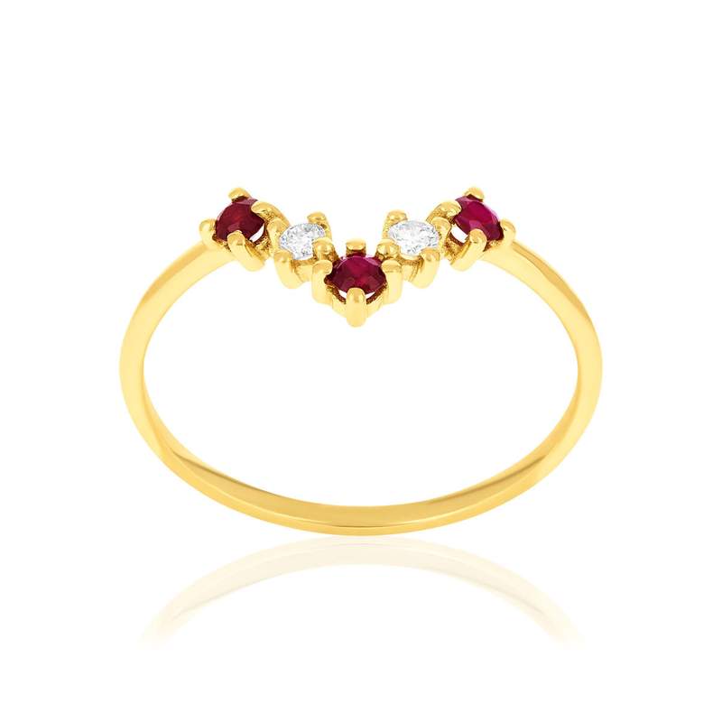 Bague or 750 jaune rubis et diamants - vue 1