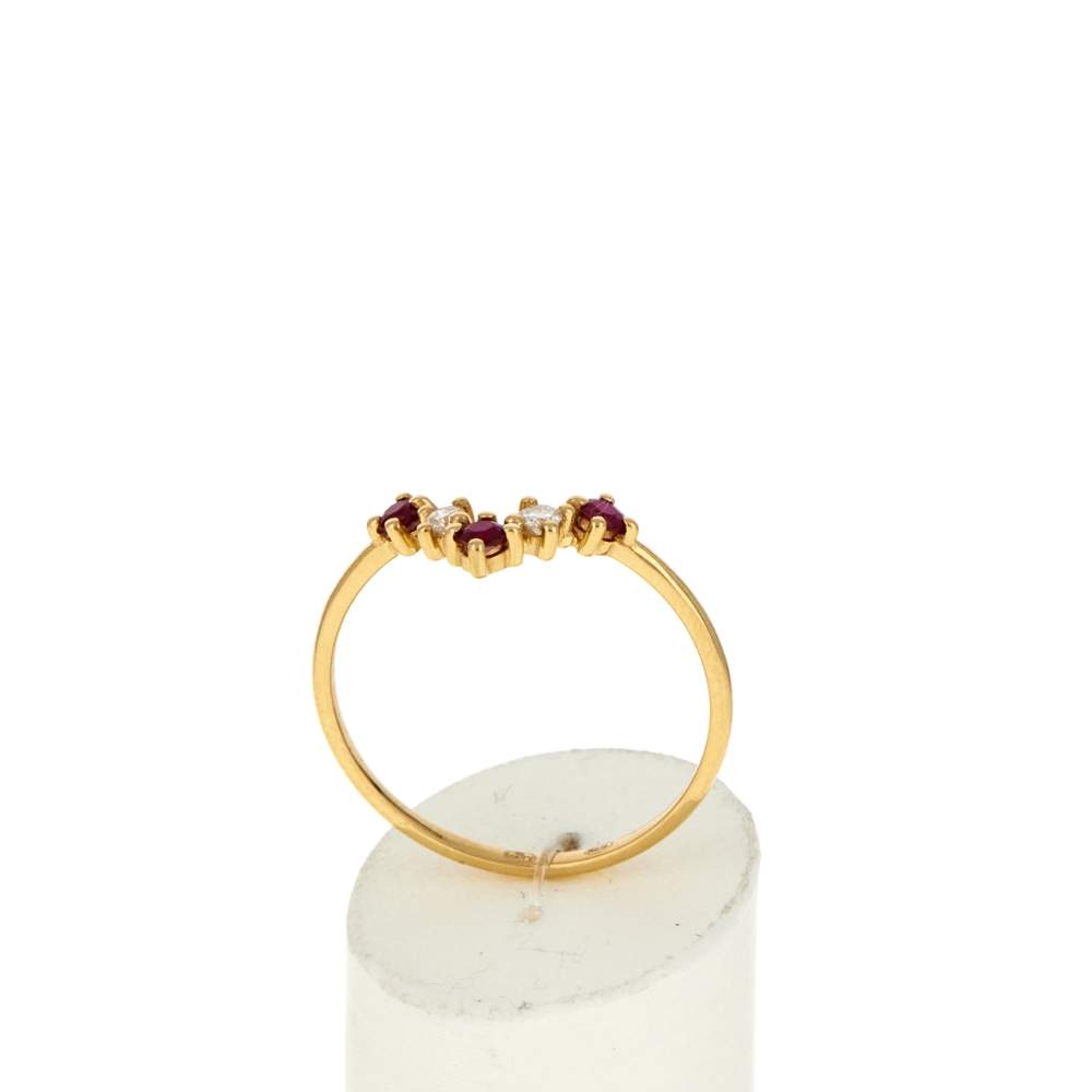 Bague or 750 jaune rubis et diamants - vue 2