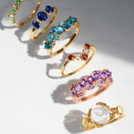 Bague or 750 jaune rubis et diamants - vue D1