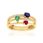 Bague or 750 jaune rubis, émeraudes, saphirs et diamants - vue 1