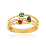 Bague or 750 jaune rubis, saphirs, émeraudes et diamants - vue 1