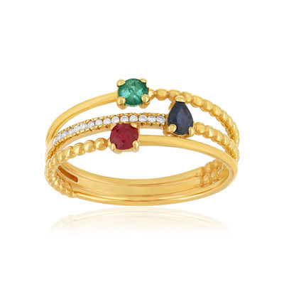 Gold 750 yellow ruby, sapphire, emerald and diamond ring