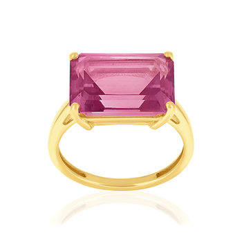 750 yellow gold ring with pink-treated topazes