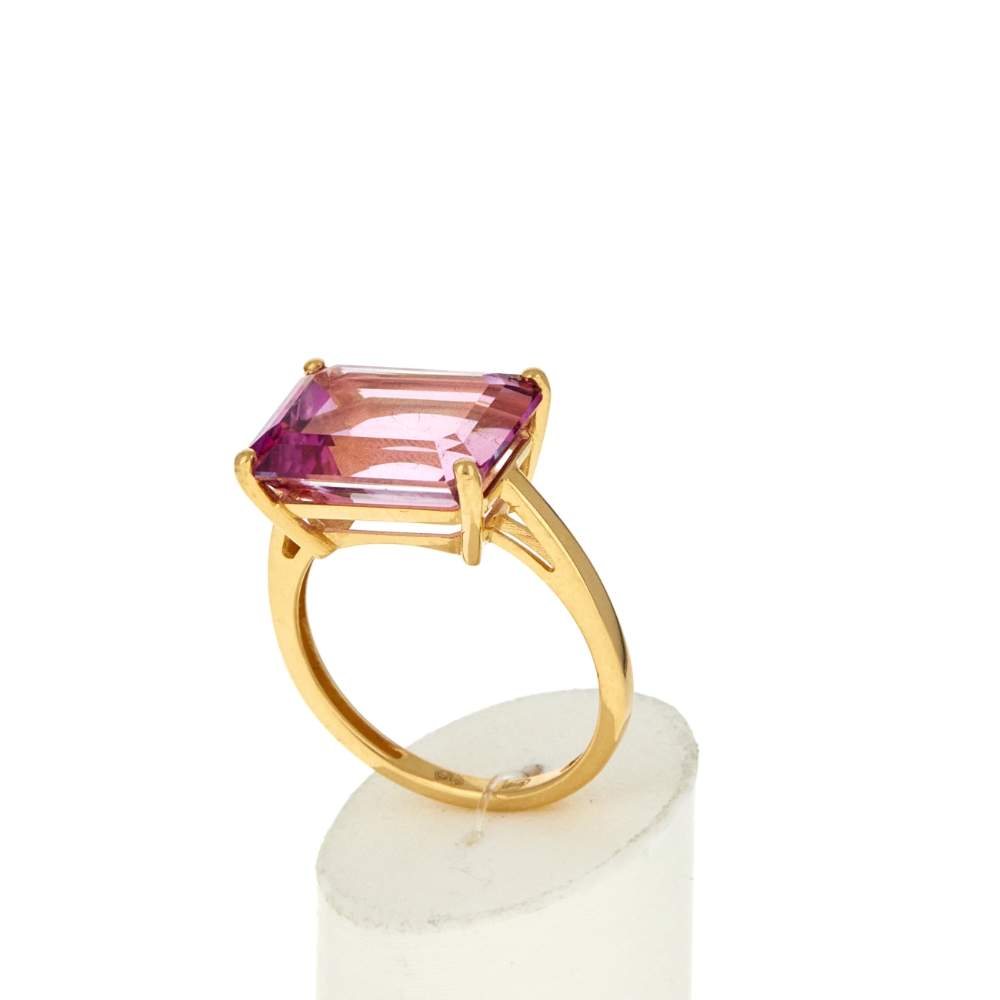 Bague or 750 jaune topazes traitées rose - vue 3