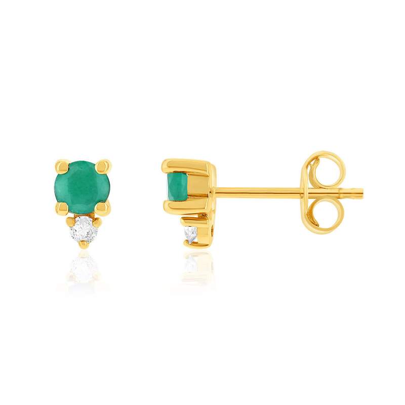 Boucles d'oreilles or 375 jaune émeraudes et diamants - vue 1