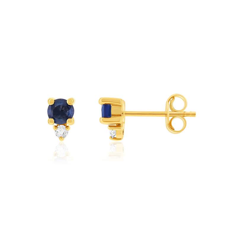 Boucles d'oreilles or 375 jaune saphirs et diamants - vue 1
