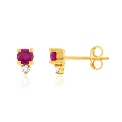 Gold earrings 375 yellow ruby and diamonds