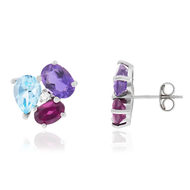 Boucles d'oreilles or 750 blanc grenat rhodolites améthystes topazes et ziconias