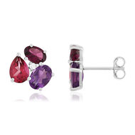 Boucles d'oreilles or 750 blanc grenat rhodolites améthystes topazes traitées et ziconias
